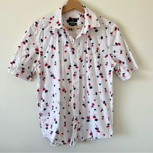 White Palm Tree Button-up Short Sleeve Shirt Top